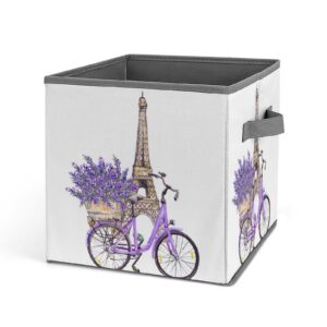 gemgam collapsible storage bins for shelves clothes closet lavender eiffel tower fabric storage containers box with double handles decorative 11 inch spring bicycle