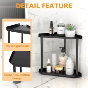 Jesginboo 2 Tier Bathroom Counter Organizer, Vanity Organizer Corner Shelf, Skincare, Makeup Countertop Organizers, Kitchen, Bathroom Counter Storage, Black