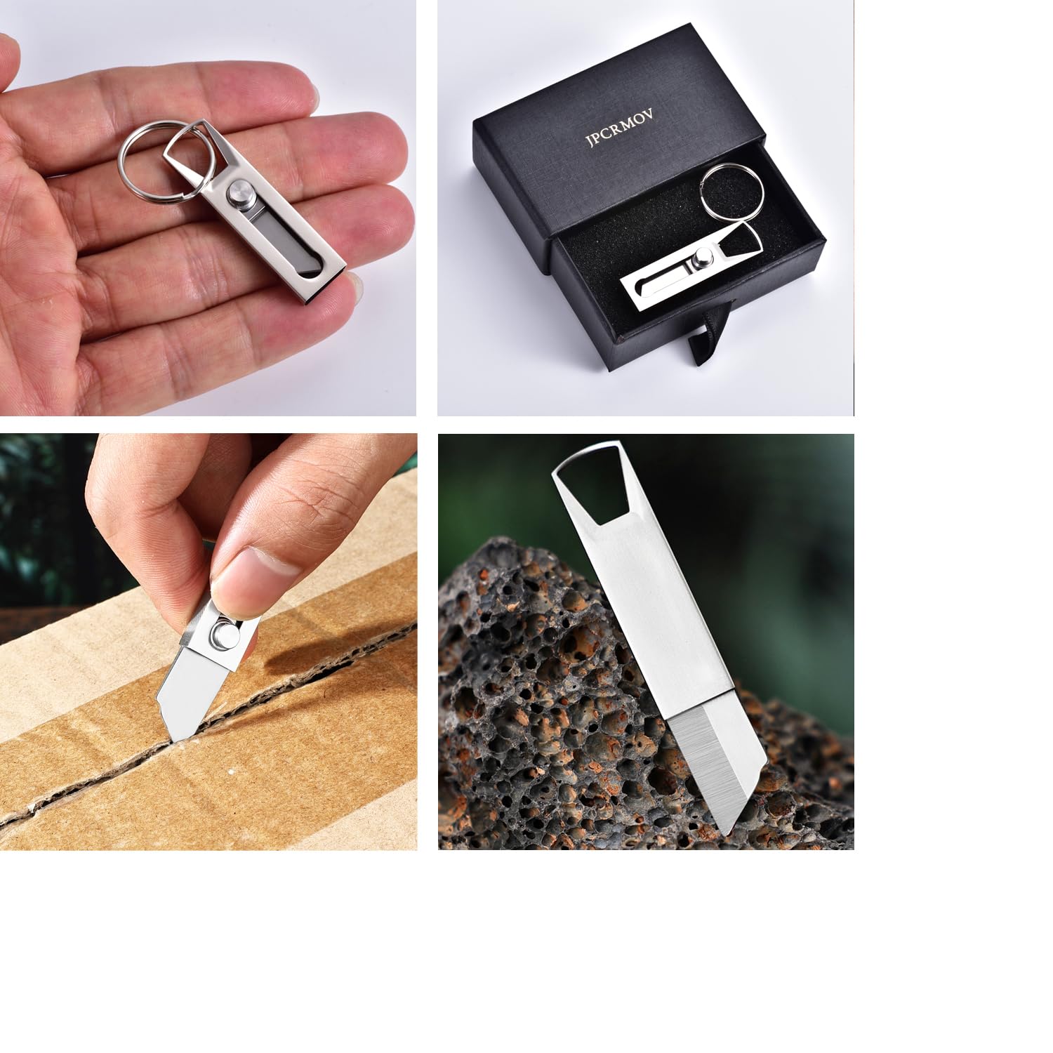 JPCRMOV Mini Pocket Knife Keychain Ultra Light 7g, Compact Utility Knife Box Cutter, Retractable 1.9cm X50CR15MoV Steel Blade, Smooth Zinc Alloy Handle Perfect for Opening Packages/Boxes