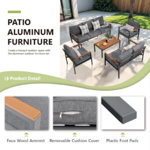 Olaterior Aluminum Outdoor Loveseat, Patio Loveseat, All-Weather 2 Seats Sofa Couch, Modern Metal Chair with Olefin Cushions, Patio Furniture Sofa for Deck, Backyard, Garden, Grey