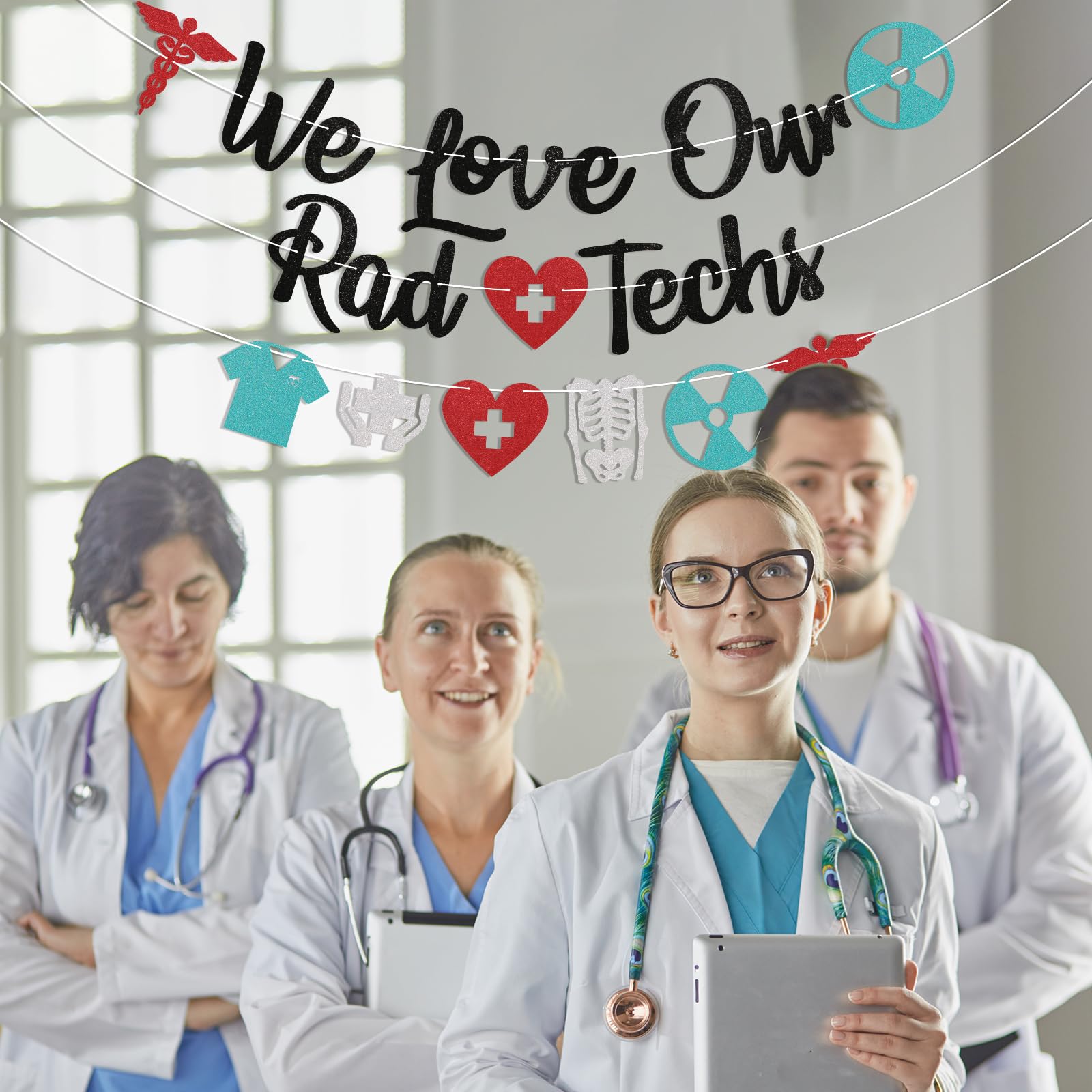 We Love Our Rad Techs Banner - Rad Tech Week Banner, Radiologic Tech Week Banner, Rad Tech Appreciation Week Decorations Black Glitter