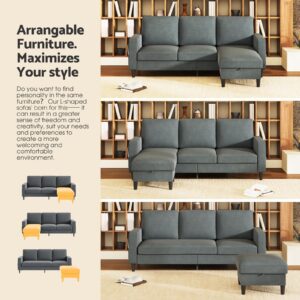 smilesun Convertible Sectional Sofa Couch, L Shaped Couch with Reversible Chaise, 3 Seat Sofa with Storage Ottoman,Modular Couches for Living Room, Small Space (Charcoal Grey 77.6'')