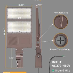 NGT 4 PCS LED Parking Lot Lights 320W 256W 192W, UL DLC Listed LED Shoebox Fixture with Photocell 5000K Adjustable Slip Fitter, Pole Light Outdoor, IP65 Commercial Street Area Lighting, AC100-277V