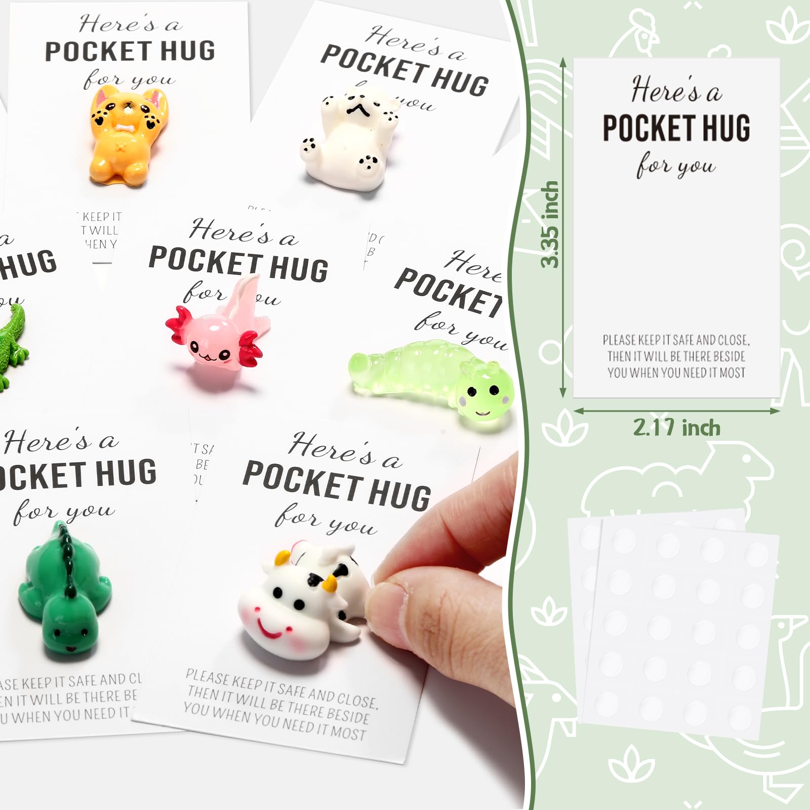 Wonderjune 20 Sets Christmas Pocket Hug Gifts Bulk Mini Resin Animal Pocket Hug Card Employee Appreciation Gifts Inspirational Coworker Thank You Gifts Bulk for Xmas Staff Friend Family(Classic)