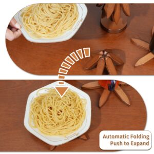 Wooden Trivets for Hot Dishes, Tree Shape Trivet Set, Foldable Kitchen Wooden Trivets, Tree Coaster for Hot Dishes、Pot、Bowl、teapot、hot Pot Holders (4 Piece-Walnut)