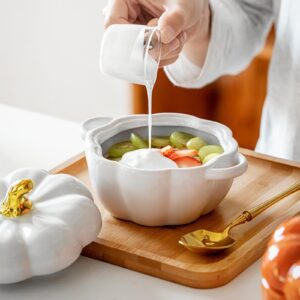 Pumpkin Dutch Oven Pot with Lid, Ceramic Pumpkin Pottery Dessert Saucepan with Handels, Cute Pumpkin Bowl Pumpkin Baking Dish (Orange)