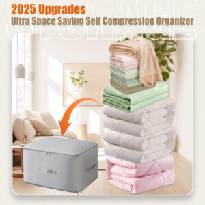 Ultra Space Saving Self Compression Organizer, 2025 Upgrades Space Saver Vacuum Storage Bags for Comforter Clothing with Zipper, Jumbo Vacuum Storage Bags (Gray, X-Large 54×42×60cm)