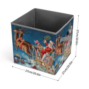 GemGam Storage Box Basket for Shelves Clothes Drawers Books Happy Santa Claus Fabric Collapsible Storage Bins with Handles Closet Organizers Decor Christmas Reindeer