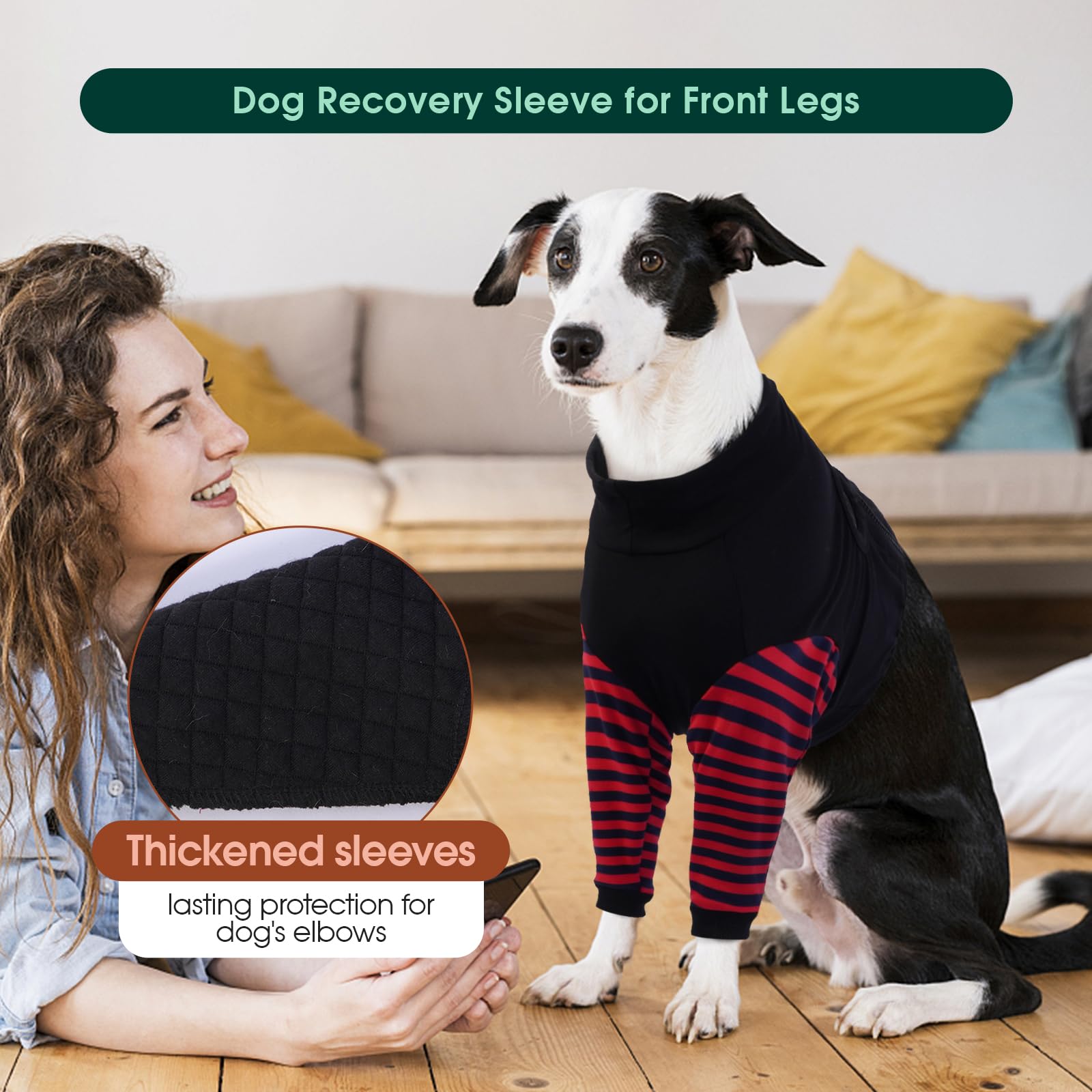 Kuoser Dog Recovery Sleeve for Front Legs, Dog Recovery Suit After Surgery, Dog Elbow Protector for Small Medium Large Dogs, Dog Joint Leg Sleeve Prevent Licking Wound Dog Cone Alternative, Black XS