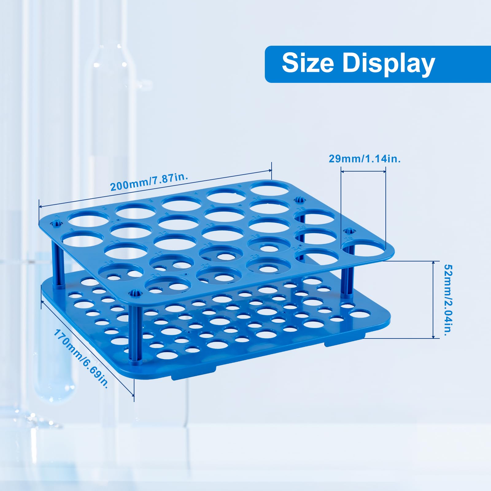 CryoKing 5PCS 25-Well Centrifuge Tube Rack for 50ml Vials, Plastic, Detachable Stand,Blue, Individual Package