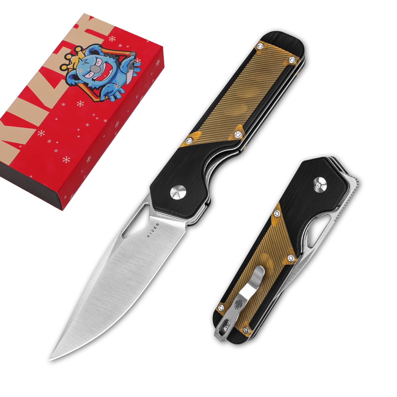 Kizer Militaw EDC Pocket Knife, 3.36'' 154CM Blade Folding Knife, G10 & PEI Handle with Pocket Clip, Thumb Hole & Front Flipper Opener, Camping Hunting Knife for Men Women Gift V3634C1