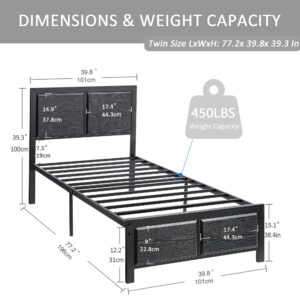 VECELO Twin Bed Frame with Wood Headboard and Footboard, 14 Inch Platform Mattress Foundation, No Box Spring Needed, Heavy Duty Slats Support, Easy Assembly