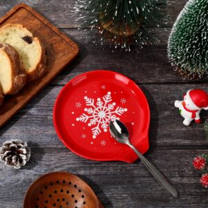 JarThenaAMCS 4.7inch Christmas Ceramic Spoon Rest Red White Snowflake Small Coffee Spoon Holder for Winter Xmas Coffee Stirrers Teaspoon Bar Coffee Station Accessories