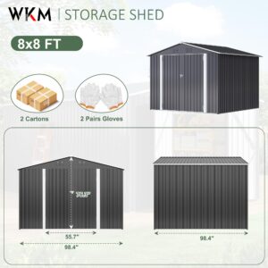 WKM 8x8 FT Outdoor Storage Shed, Utility Metal Tool Storage with Lockable Doors and Updated Frame Structure, Large Metal Garden Shed for Backyard, Patio Lawn, Black