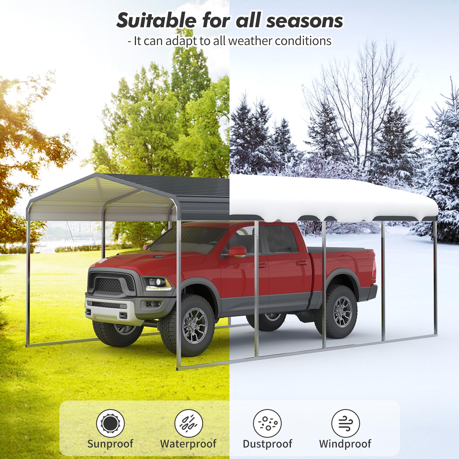 Outdoor Carport, 12x20 Heavy Duty Carport, Car Shelter with Galvanized Metal Roof and Updated Frame, Car Canopy Metal Garage for Car, Pickup, Boats and Tractors