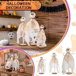 AMDBHC Halloween Decorations Indoor - 3 Set of Primitive Halloween Ghosts on Wooden Stand Spooky Halloween Ghosts Decor for Table Centerpieces Tiered Trays Shelves Mantels Home Halloween Décor