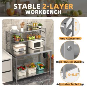 Stainless Steel Table 48×24 Inches Metal Work Table Undershelves and Overshelves, Commercial Workstations, Utility Table for Home Kitchen Restaurant Garage Laundry Room Outdoor