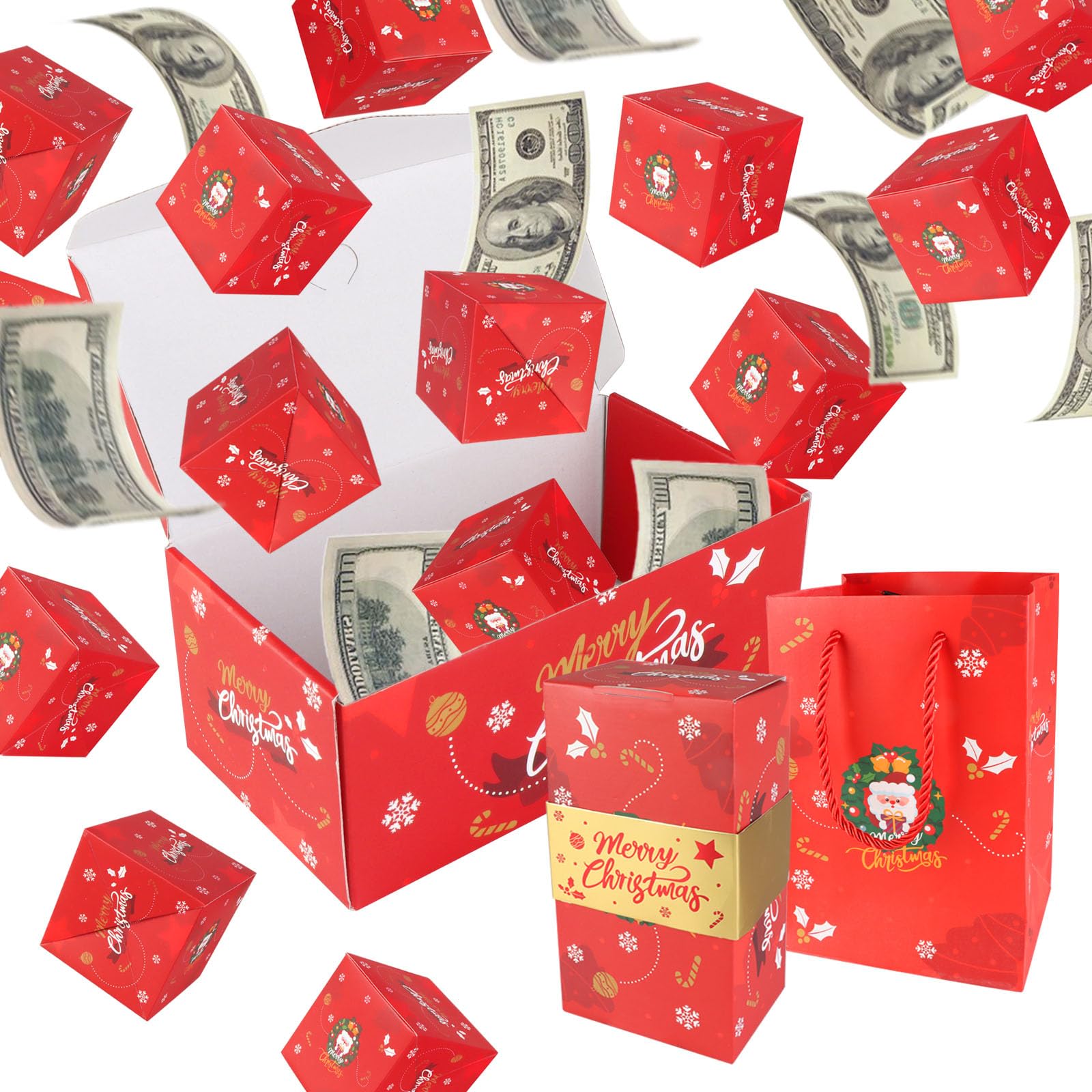 Surprise Gift Box Explosion Money Box, Surprise Gift Box Explosion, Birthday Explosion Box, Surprise Money Box, 12 Bounces Folding Bouncing Surprise Explosion Gift Box for Christmas (red)