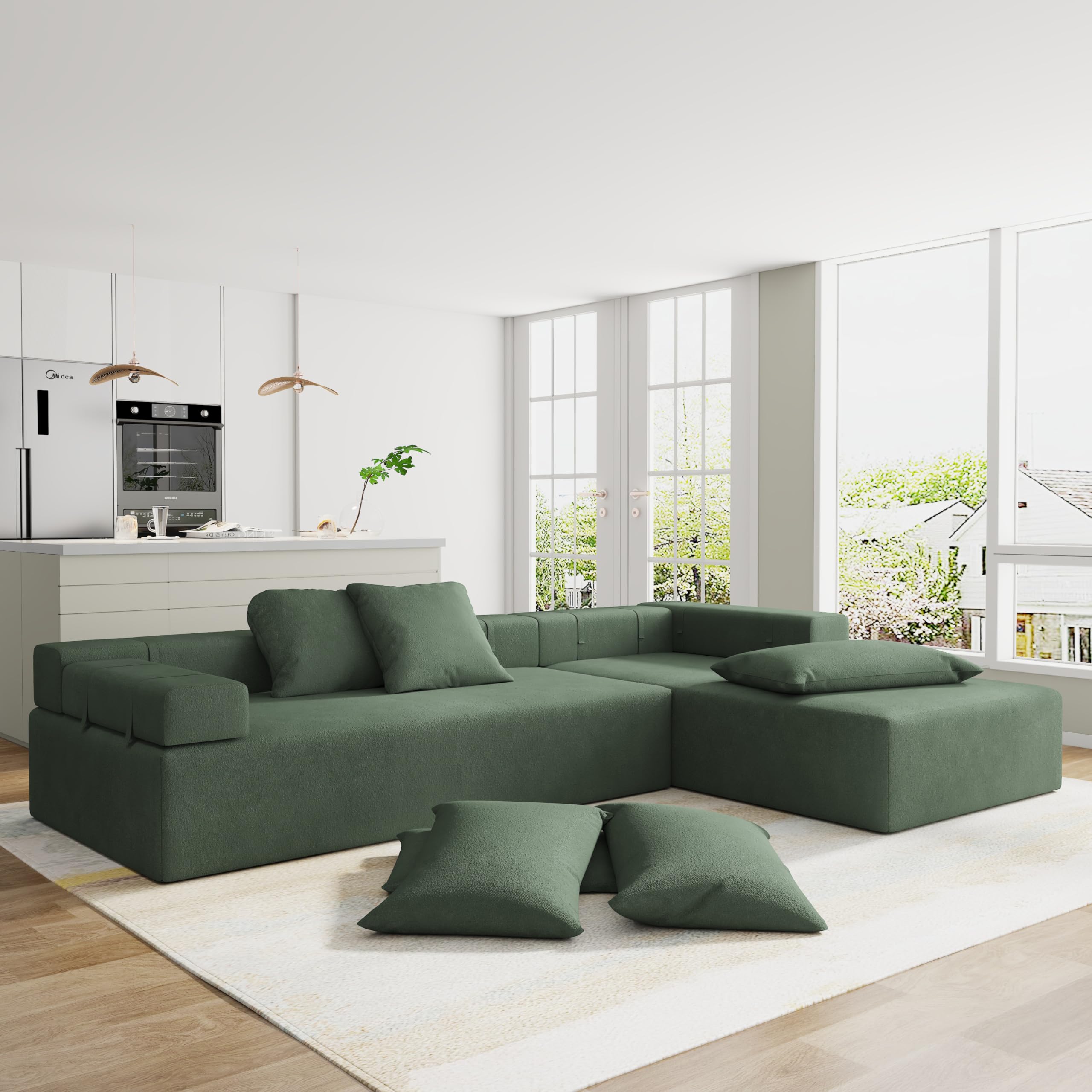 108” Modular Sectional Sofa Couch, L-Shape Upholstered Cloud Couch, Modular L-Shape Sofa Couch with Chaise,Modern Minimalist Couches for Living Room, Free Combination Deep Seat Corner Couch