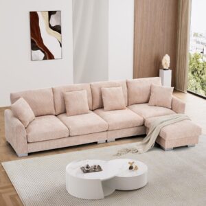 wrofly oversized l shaped sectional sofa couch, 113" comfy chenille upholstered 5 seat modular sofa set with convertible ottoman, modern deep seat cloud couch for living room office, pink