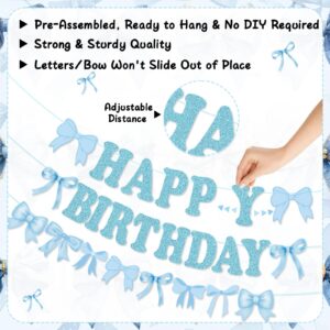 Bow Happy Birthday Banner Garland, Pre-Strung Blue Coquette Bow Birthday Banner for Bow Birthday Party Decorations, Coquette Birthday Decortions, Bow Party Decorations