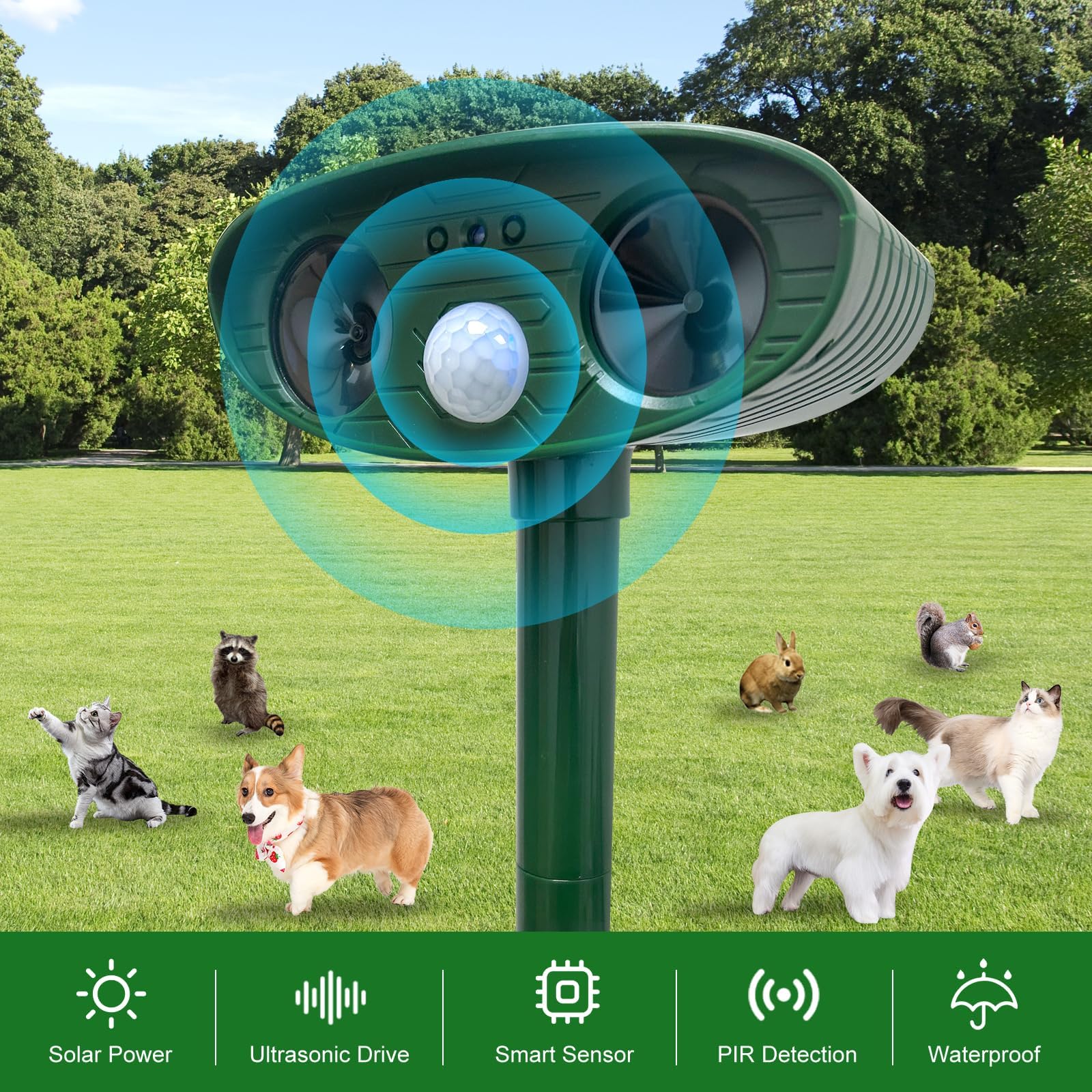 Solar Ultrasonic Animal Repellent, Cat Dog Repellent,Outdoor Animal Repeller with Motion Sensor,Sound,Cat Repellent Outdoor Repellent Waterproof Dog Repellent for Yard Garden