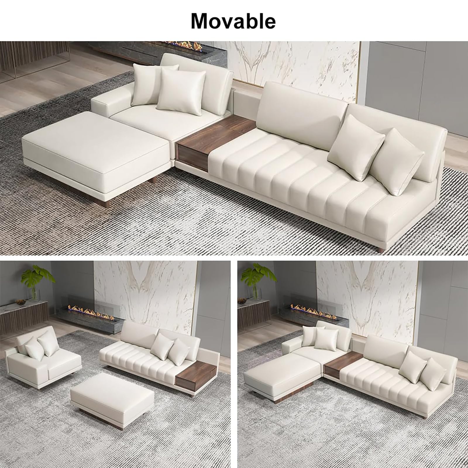 homary Sectional Sofa 126" L-Shaped Oversized Couch White Modular Sectional Sofa Living Room Couch with Storage Side Table and Ottoman