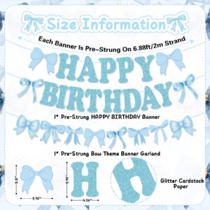 Bow Happy Birthday Banner Garland, Pre-Strung Blue Coquette Bow Birthday Banner for Bow Birthday Party Decorations, Coquette Birthday Decortions, Bow Party Decorations