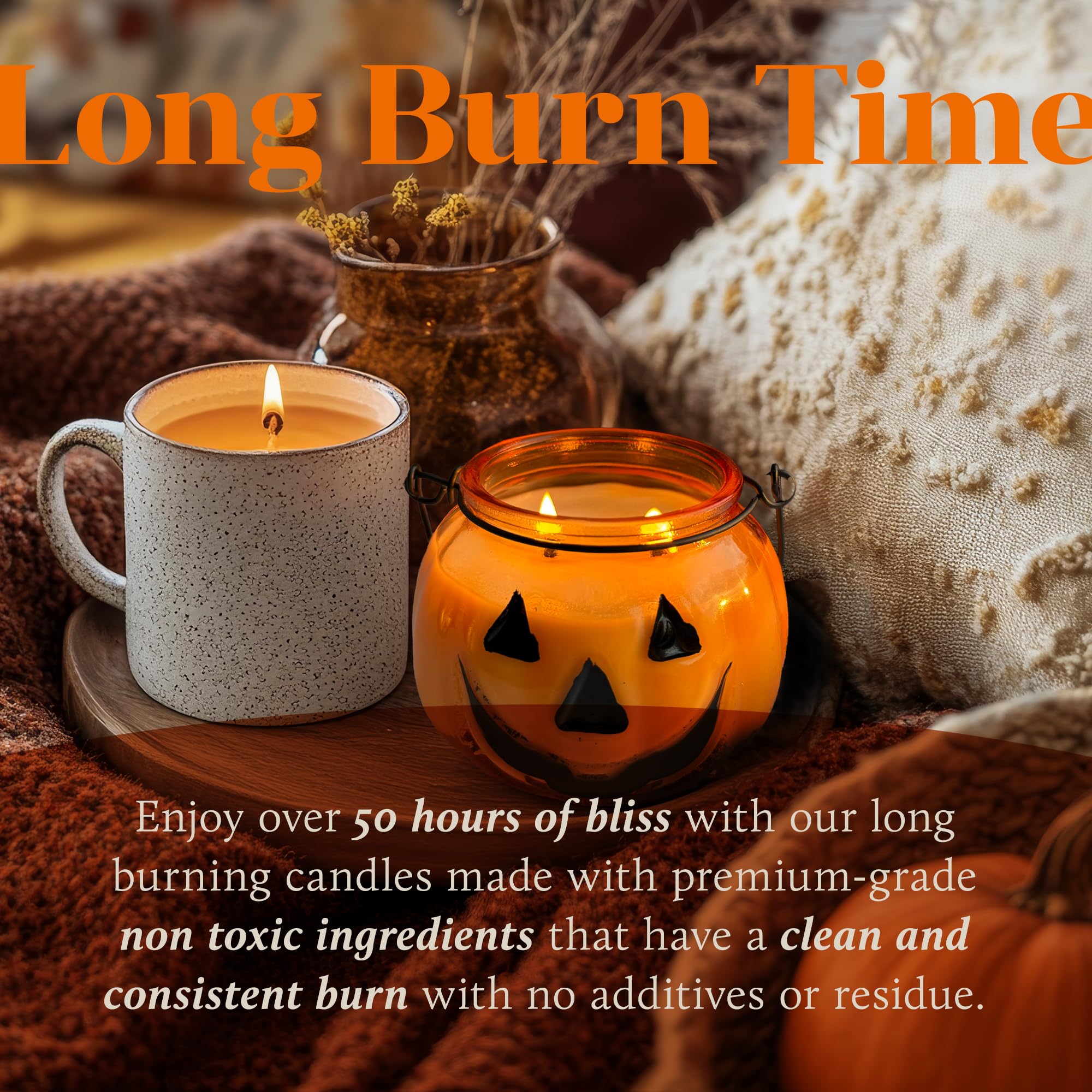 11oz Handmade Halloween Pumpkin Candle - 100% Soy Wax, Over 50 Hours Burn Time - Farmhouse Fall Halloween Home Decor - Gift for Halloween Decorations Indoor - Pumpkin Shaped Candle, Made in USA