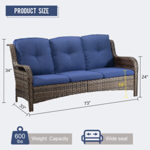 Yokayoay Outdoor Couch Patio Sofa 3 Seater, Wicker Sofa with Seat and Back Cushion, Lounge Couch Furniture for Porch, Backyard, Balcony, Deck