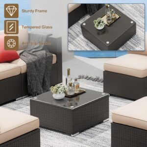 SUNCROWN 7-Piece Outdoor Patio Furniture Sofa Set All-Weather Black Wicker Sectional Conversation Set with Modern Glass Coffee Table and Cushions (Brown)