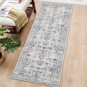 cozyloom runners for hallways 2x6 non slip kitchen rug washable rug runner for entryway ultra-thin non-slip accent carpet vintage floral distressed long rug for bedroom bedside laundry dining grey