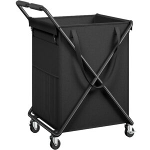 raybee laundry basket with wheels, 170l rolling laundry basket with removable bag & x-shaped metal frame for clothes storage, laundry cart for laundry room organization laundry hamper for dorm (black)