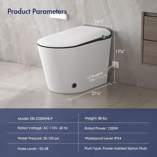 Smart Toilet with Bidet Built in, Eridanus One Piece Bidet Toilet for Bathrooms, Warm Water Wash & Dryer, Foot Sensor Flush, Elongated Heated Seat, Auto Open/Close with Digital Display, White & Black