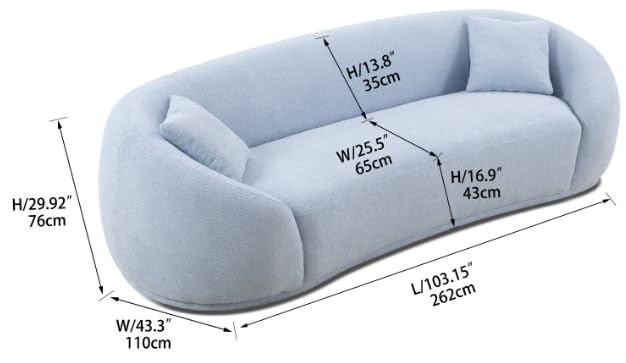 FANYE Stylish Curved Sofa Couch Comfortable Teddy Wool Upholstered Sofa&Couch for 4-5, Mid-Century Modern Living Room Sofá Oversized Beautiful Indoor Sofá&Couch, Easy to Assemble