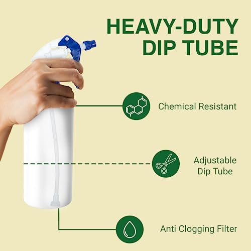 Heluva Green Heavy Duty 24oz Plastic Spray Bottles for Cleaning - Large Empty Bottles for Gardening Solutions, Vinegar, Chemicals, Professional Cleaners - Adjustable Sprayer Nozzle - 4 Pack