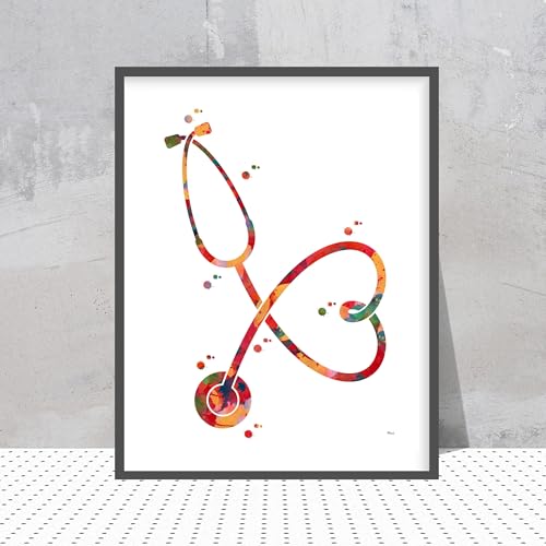 Print Art Stethoscope Watercolor Wall Art Medical Tools Anatomy Art Heart Shaped Stethoscope Love Medicine Wall Art Doctors Nurses,202