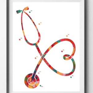 Print Art Stethoscope Watercolor Wall Art Medical Tools Anatomy Art Heart Shaped Stethoscope Love Medicine Wall Art Doctors Nurses,202