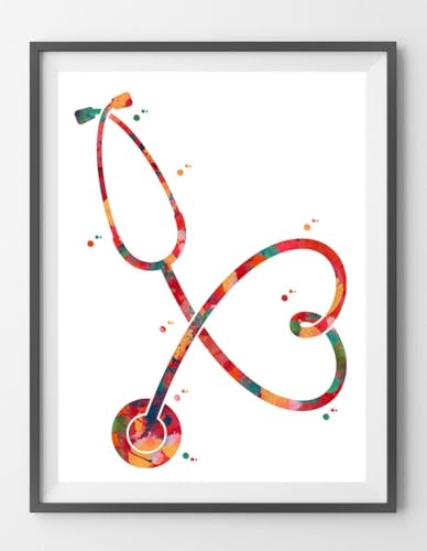 Print Art Stethoscope Watercolor Wall Art Medical Tools Anatomy Art Heart Shaped Stethoscope Love Medicine Wall Art Doctors Nurses,202