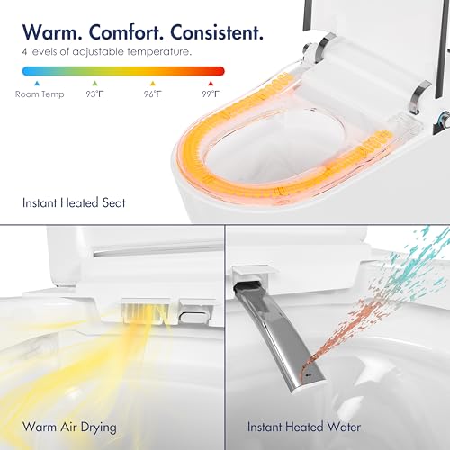 Smart Toilet with Bidet Built in, Eridanus One Piece Bidet Toilet for Bathrooms, Warm Water Wash & Dryer, Foot Sensor Flush, Elongated Heated Seat, Auto Open/Close with Digital Display, White & Black