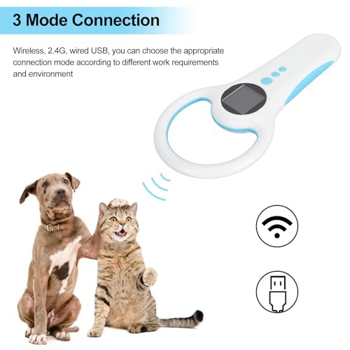 Pet Microchip Scanner, Bluetooth 2.4G Wired USB 3 Mode, Portable Animal Microchip Tag Reader with 1.44 Inch LCD Screen, 134.2KHz 125KHz EMID FDX B Chip ID Tag Scanner