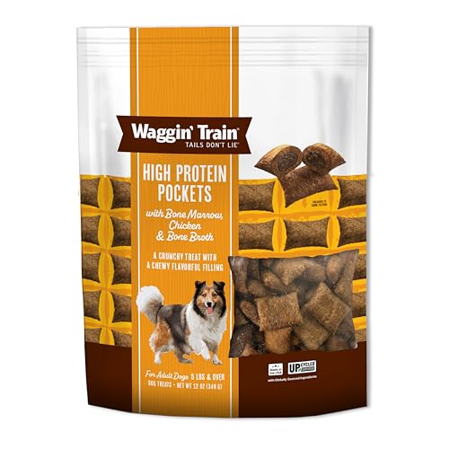 Waggin' Train High Protein Pockets with Bone Marrow, Chicken & Bone Broth for Dogs - 12 oz. Pouch - Made in The USA, High Protein, Wheat Free Dog Treat