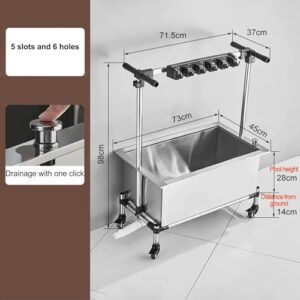 OMESDA Stainless Steel Mop Sink, Movable Broom Mop Holder, Housekeeping Caddy, Free Standing Utility Sink, Mop Rack for Garden