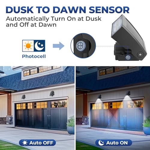 CINOTON 40W LED Wall Pack Light with Dusk to Dawn Photocell and 240W/150W/100W LED Parking Lot Light Outdoor Arm & Slipfitter Mount