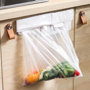 Hanging Kitchen Trash Can Holder, 2024 New Wall-Mounted Foldable Garbage Bag Holder Under Sink Trash Can Holder, Waste Hanging Garbage Can Holder for Kitchen Cabinets Doors Bathroom (White)