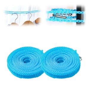 windproof non-slip clothesline, windproof non-slip clothes line outdoors, portable nylon windproof non-slip washing line rope, retractable clothesline for indoor outdoor travel camping (blue 16 ft)