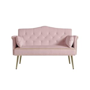 Auvsoce Upholstered Sofa Chair with Stylish Golden Decor,55-inch Modern Sofa Couch with 2 Side Pockets,Couch with Tufted Backrest for Living Room Bedroom Office (Pink)