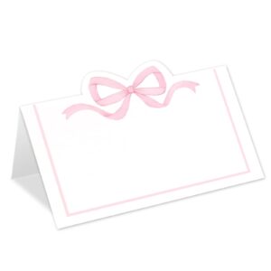 whaline 100pcs pink bow place cards 2 x 3.5 inch cute bow knot tent name cards blank seat assignment label cards for coquette birthday party table setting supplies