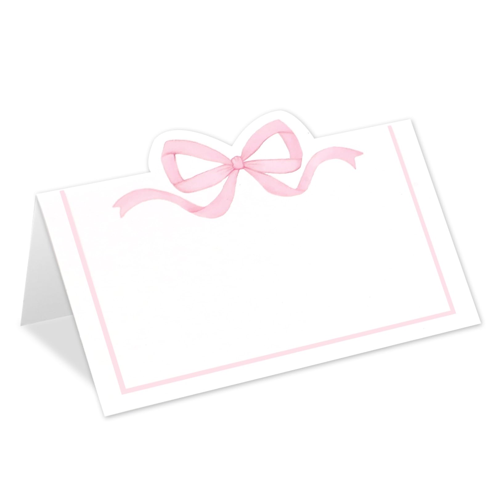 Whaline 100Pcs Pink Bow Place Cards 2 x 3.5 Inch Cute Bow Knot Tent Name Cards Blank Seat Assignment Label Cards for Coquette Birthday Party Table Setting Supplies