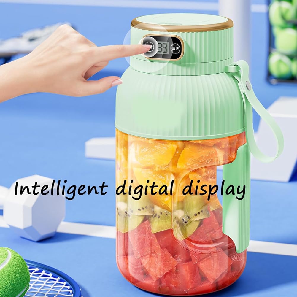 Yulyoie Multifunctional Portable Juicer Cup with Digital Display, Portable Smoothie Blender On the Go, Personal Blende, for Shakes, Smoothies, Dishwasher Safe (Blue, Single Cup+Single Lid)